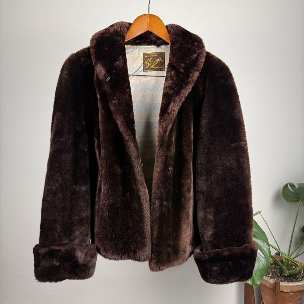 Vintage Chocolate Dark Brown Sheared Mouton Fur Jacket